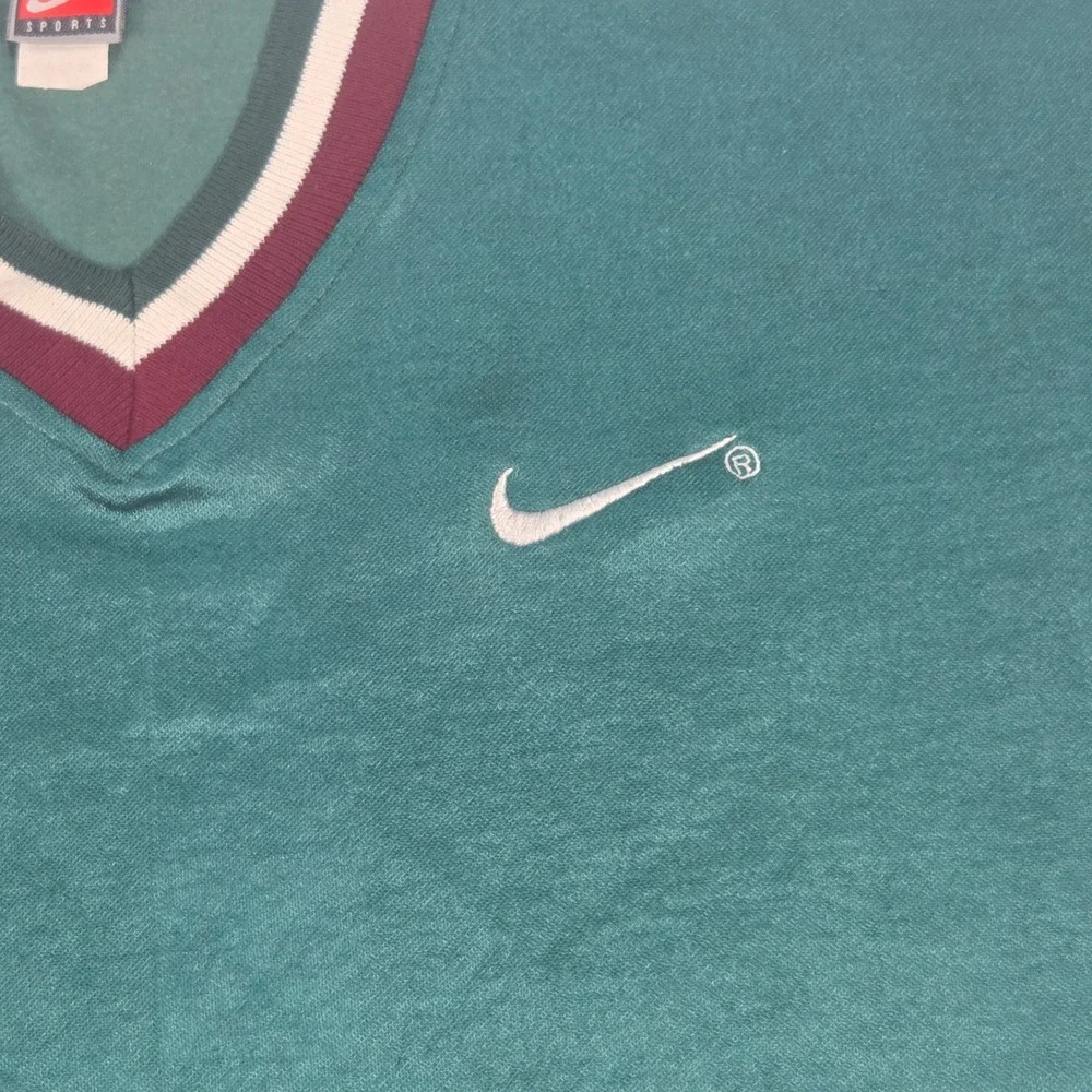 Vtg 90's Nike Team Sports Shinny Green V-Neck Soccer Jersey Mens XL Shirt Vintag